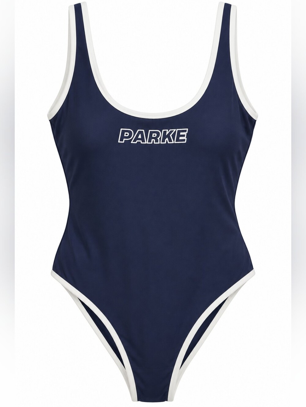NWT Parke Target Navy Blue White One Piece Swimsuit Extra Cheeky L 12 14 90s